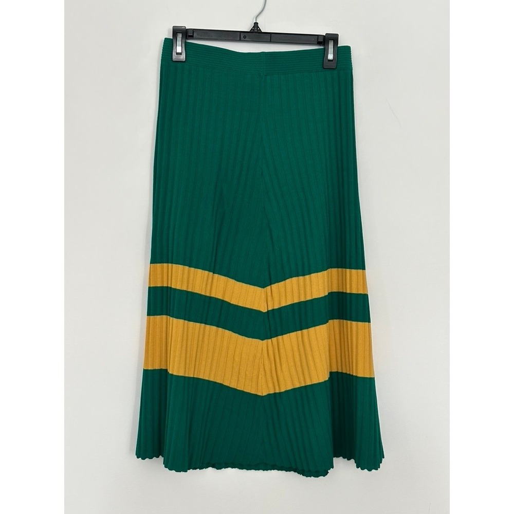 Wales Bonner Volta Jazz Skirt M Green Yellow Ribbed Knit Pleated Midi Chevron